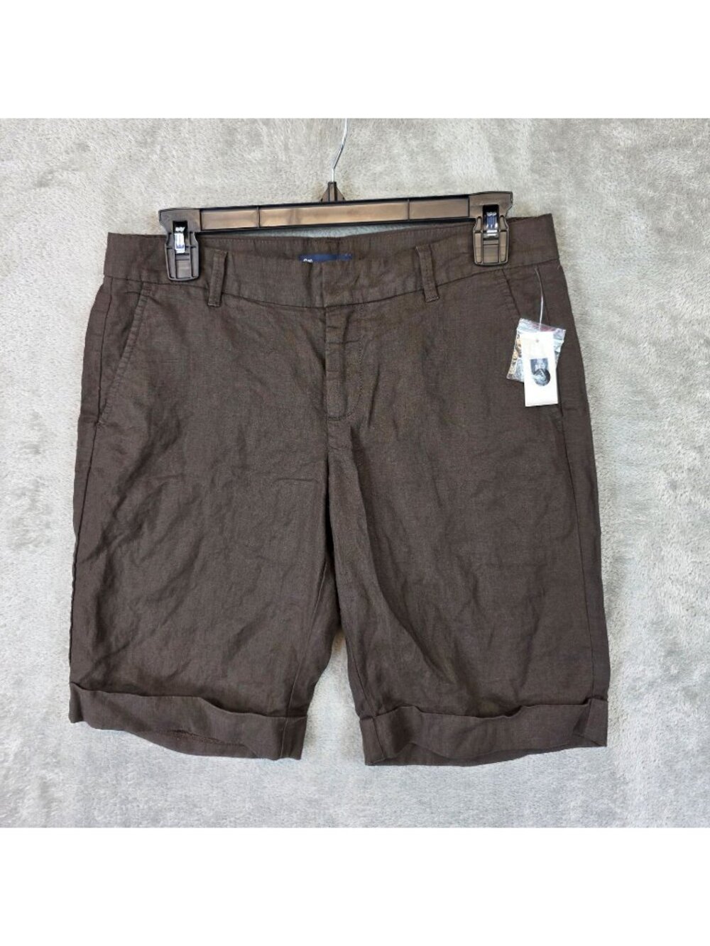 Gap Bermuda Shorts Womens 1 Brown Linen Chino Cuffed Flat Front Summer